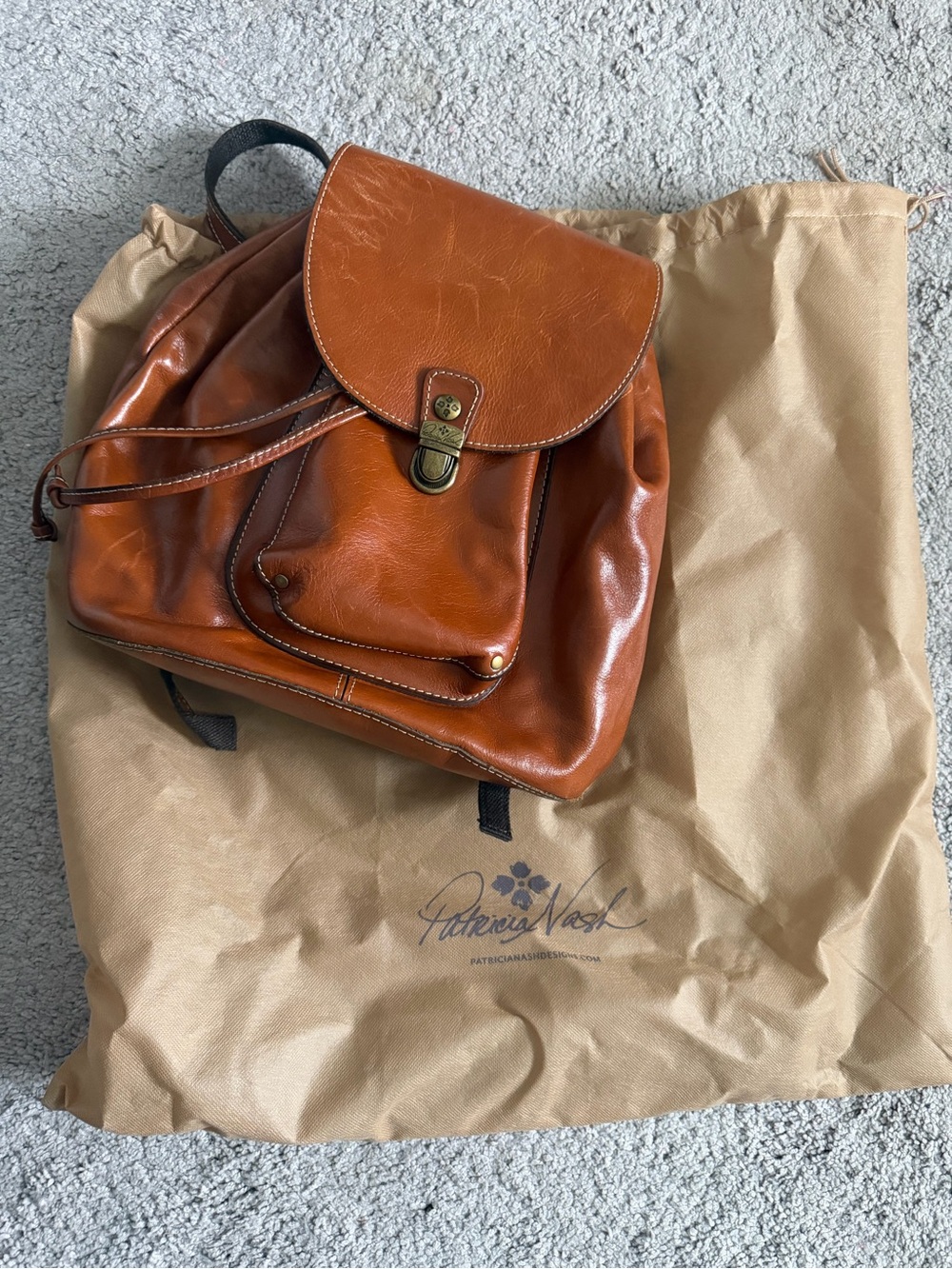 Patricia Nash Cognac/Brown Leather Backpack with Brass Clasp